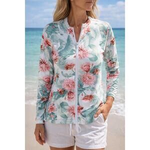 Tommy Bahama Womens Tropical Zip Up Rash Guard Sun Swim Jacket Top Size Large